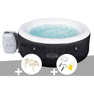 Kit spa gonflable Bestway Lay-Z-Spa Miami rond Airjet 4 places + Porte-gobelets + Kit de nettoyage - Noir