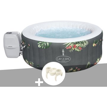 Kit spa gonflable Bestway Lay-Z-Spa Aruba rond Airjet 2/3 places + Porte-gobelets - Gris