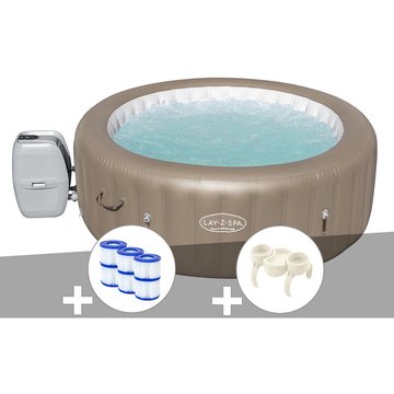 Kit spa gonflable Bestway Lay-Z-Spa Palm Springs rond Airjet 4/6 places + 6 filtres + Porte-gobelets - Beige