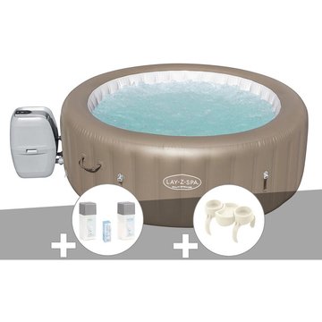 Kit spa gonflable Bestway Lay-Z-Spa Palm Springs rond Airjet 4/6 places + Kit traitement brome + Porte-gobelets - Beige