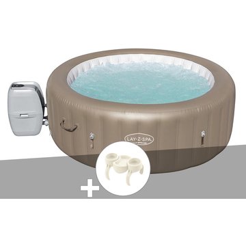 Kit spa gonflable Bestway Lay-Z-Spa Palm Springs rond Airjet 4/6 places + Porte-gobelets - Beige
