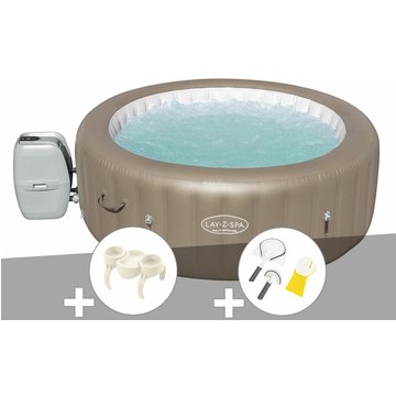 Kit spa gonflable Bestway Lay-Z-Spa Palm Springs rond Airjet 4/6 places + Porte-gobelets + Kit de nettoyage - Beige