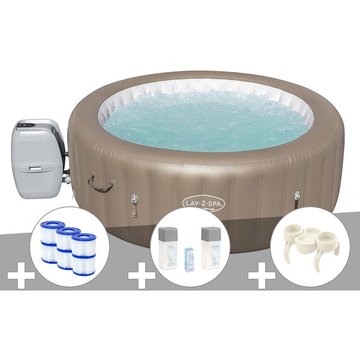Kit spa gonflable Bestway Lay-Z-Spa Palm Springs rond Airjet 4/6 places + 6 filtres + Kit traitement brome + Porte-gobelets - Beige