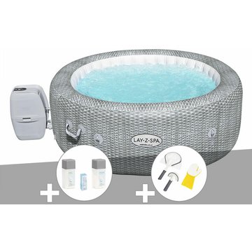 Kit spa gonflable Bestway Lay-Z-Spa Honolulu rond Airjet 4/6 places + Kit de traitement au brome + Kit de nettoyage - Gris