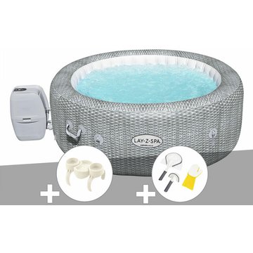 Kit spa gonflable Bestway Lay-Z-Spa Honolulu rond Airjet 4/6 places + Porte-gobelets + Kit de nettoyage - Gris