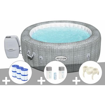 Kit spa gonflable Bestway Lay-Z-Spa Honolulu rond Airjet 4/6 places + 6 filtres + Kit traitement brome + Porte-gobelets - Gris