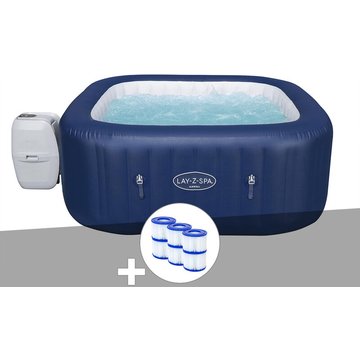 Kit spa gonflable Bestway Lay-Z-Spa Hawaii carré Airjet 4/6 places + 6 filtres - Bleu