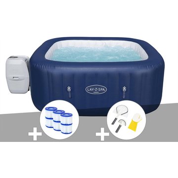 Kit spa gonflable Bestway Lay-Z-Spa Hawaii carré Airjet 4/6 places + 6 filtres + Kit de nettoyage - Bleu