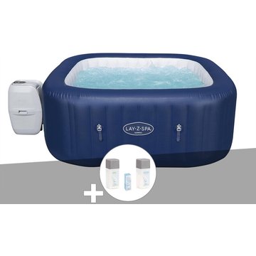 Kit spa gonflable Bestway Lay-Z-Spa Hawaii carré Airjet 4/6 places + Kit traitement brome - Bleu