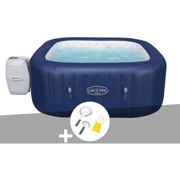 Kit spa gonflable Bestway Lay-Z-Spa Hawaii carré Airjet 4/6 places + Kit de nettoyage - Bleu