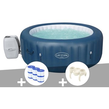 Kit spa gonflable Bestway Lay-Z-Spa Milan rond Airjet Plus 4/6 places + 6 filtres + Porte-gobelets - Bleu