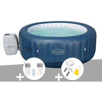 Kit spa gonflable Bestway Lay-Z-Spa Milan rond Airjet Plus 4/6 places + Kit traitement au brome + Kit de nettoyage - Bleu
