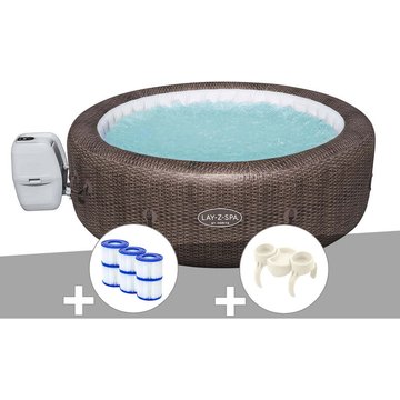 Kit spa gonflable Bestway Lay-Z-Spa St Moritz rond Airjet 5/7 places + 6 filtres + Porte-gobelets - Marron