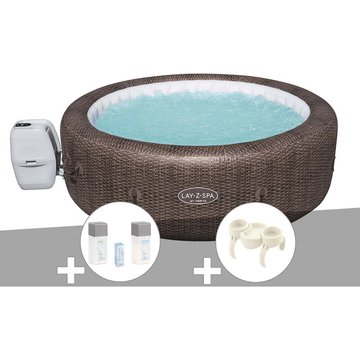 Kit spa gonflable Bestway Lay-Z-Spa St Moritz rond Airjet 5/7 places + Kit traitement brome + Porte-gobelets - Marron
