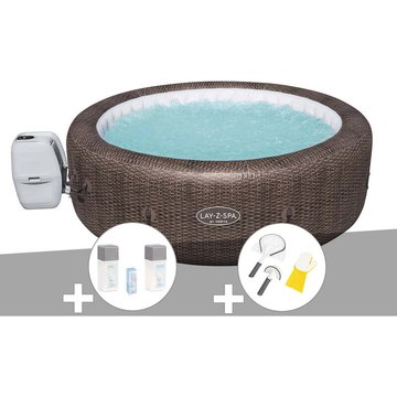 Kit spa gonflable Bestway Lay-Z-Spa St Moritz rond Airjet 5/7 places + Kit traitement brome + Kit de nettoyage - Marron
