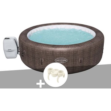 Kit spa gonflable Bestway Lay-Z-Spa St Moritz rond Airjet 5/7 places + Porte-gobelets - Marron