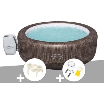 Kit spa gonflable Bestway Lay-Z-Spa St Moritz rond Airjet 5/7 places + Porte-gobelets + Kit de nettoyage - Marron