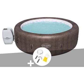 Kit spa gonflable Bestway Lay-Z-Spa St Moritz rond Airjet 5/7 places + Kit de nettoyage - Marron