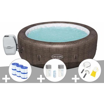 Kit spa gonflable Bestway Lay-Z-Spa St Moritz rond Airjet 5/7 places + 6 filtres + Kit traitement brome + Kit de nettoyage - Marron