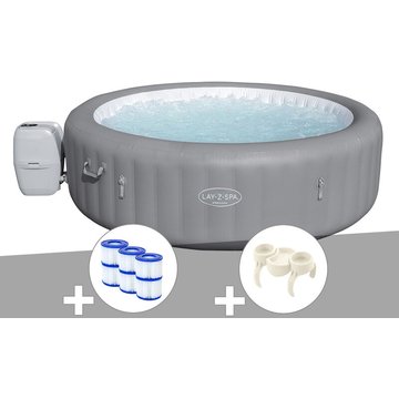 Kit spa gonflable Bestway Lay-Z-Spa Grenada rond Airjet 6/8 places + 6 filtres + Porte-gobelets - Gris