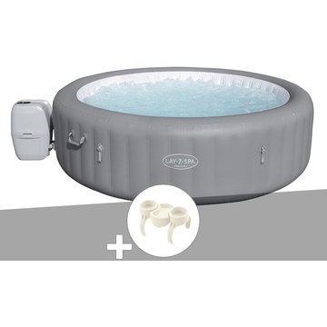 Kit spa gonflable Bestway Lay-Z-Spa Grenada rond Airjet 6/8 places + Porte-gobelets - Gris