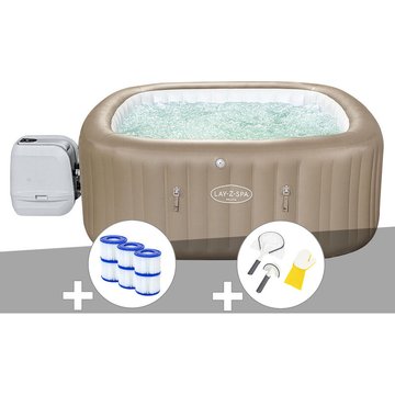 Kit spa gonflable Bestway Lay-Z-Spa Palma carré Hydrojet Pro 5/7 places + 6 filtres + Kit de nettoyage - Beige