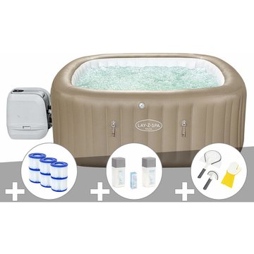 Kit spa gonflable Bestway Lay-Z-Spa Palma carré Hydrojet Pro 5/7 places + 6 filtres + Kit traitement brome + Kit de nettoyage - Beige