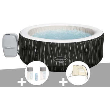 Kit spa gonflable Bestway Lay-Z-Spa Hollywood rond Airjet 4/6 places + Kit traitement brome + Auvent - Noir