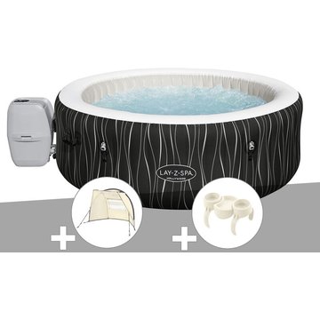 Kit spa gonflable Bestway Lay-Z-Spa Hollywood rond Airjet 4/6 places + Auvent + Porte-gobelets - Noir