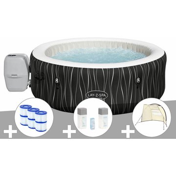Kit spa gonflable Bestway Lay-Z-Spa Hollywood rond Airjet 4/6 places + 6 filtres + Kit traitement brome + Auvent - Noir
