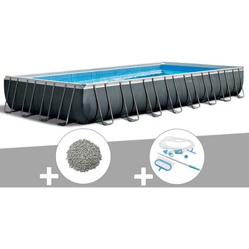 Intex Piscine - Kit piscine tubulaire Ultra XTR Frame rectangulaire 9,75 x 4,88 x 1,32 m + 20 kg de zéolite + Kit d'entretien - Gris