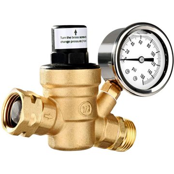 Lifcausal - Régulateur de pression d'eau en laiton sans plomb, régulateur de pression d'eau réglable avec manomètre 0-160 psi et filtre d'entrée pour piscine