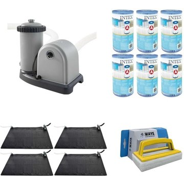 WAYS - 4x Chauffage piscine & Pompe de filtration 5678 L/h & 6 Filtres Type A & Brosse à récurer blanche pour piscine