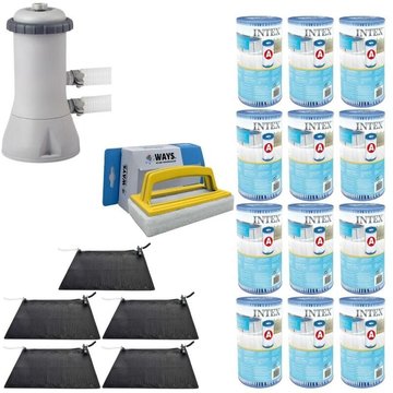 WAYS - 5x Chauffage piscine & Pompe de filtration 3407 L/h & 12 Filtres Type A pour piscine & Brosse à récurer blanche