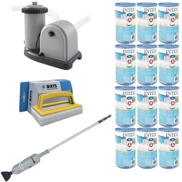 WAYS - Aspirateur de piscine & Pompe de filtration 5678 L/h & 12 Filtres Type A & Brosse à récurer blanche pour piscine