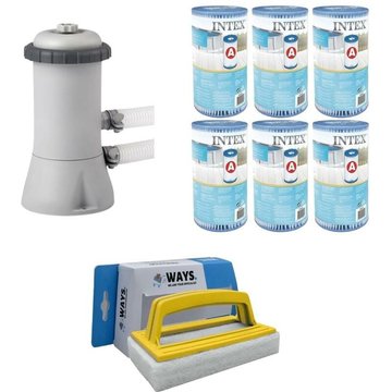 WAYS - Pompe de filtration pour piscine 2271 L/h & 6 Filtres Type A & Brosse à récurer blanche