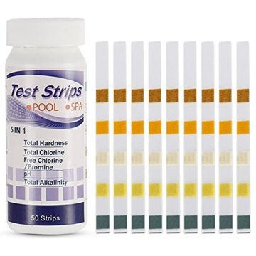 WDDNAOT Bandelettes Test Piscine pour Spa, 50pcs Test PH, Chlore, Brome, Alcalinité, Bandelettes de Test de Qualité de l'Eau, Dureté, Cyanurique