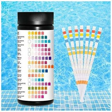 WDDNAOT Test d'eau potable pour piscine, Kit de test d'eau, Lot de 100 Bandelettes d'analyse, 16 en 1 bandelettes de test d'eau, Lot de Bandelettes