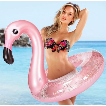 Yoouyida - Bouée Flamant Rose avec paillettes Livré avec support de boisson et kit de patch Bouée Géante Flamant Gonflable D'été pour Les Enfants et