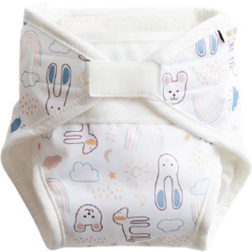 Pannolino Tutto-in-Uno in Tessuto per Neonati - White Teddy
