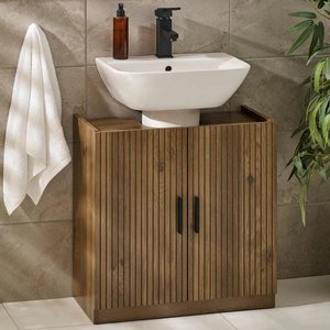 View Hampshire under sink bathroom storage unit - 2 door - slatted - walnut - wood