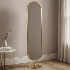 View Moya floor mirror - oval - gold - metal - 40cm x 170cm