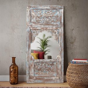 View Distressed carved leaner mirror - multi-color - wooden - 85cm x 180cm