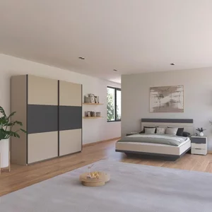 View Sajo bedroom set - 180cm - with wardrobe - champagne & metallic dark grey