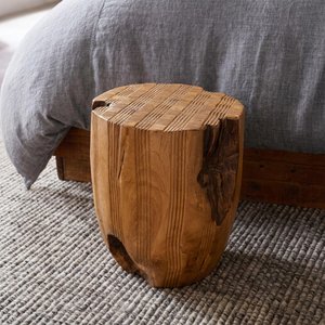 View Unique one of a kind - carved stool - round - live edge - brown - wooden