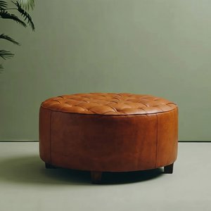 View Inca stool - brown leather - buttoned