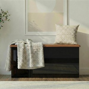 View Knightsbridge blanket box - black gloss and walnut
