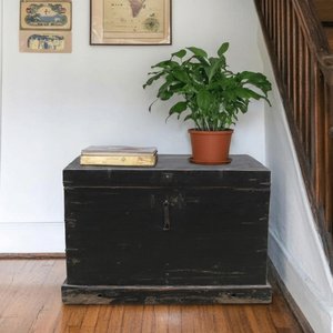 View Unique one of a kind - distressed storage trunk - black - wooden