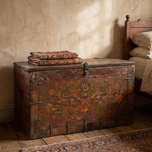 View Unique one of a kind - tibetan hand painted storage trunk - multi-color - wood