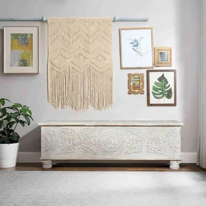 View Amagmach storage trunk - white carved - mango wood